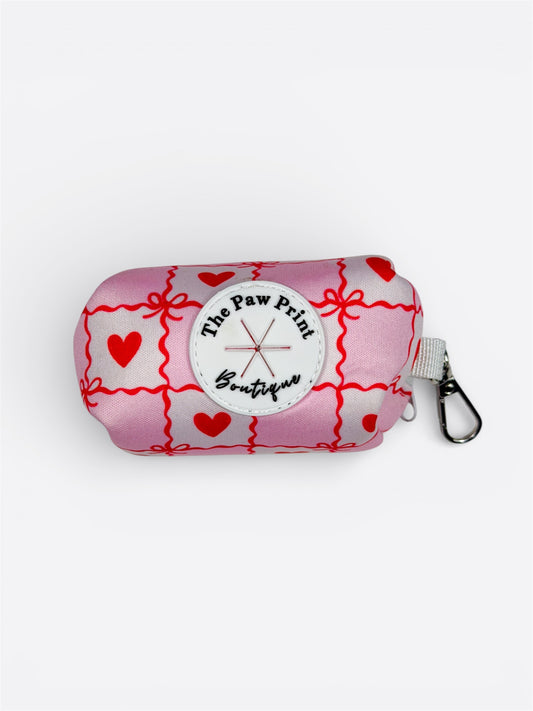 Pink Chequered Hearts Poo Bag Holder